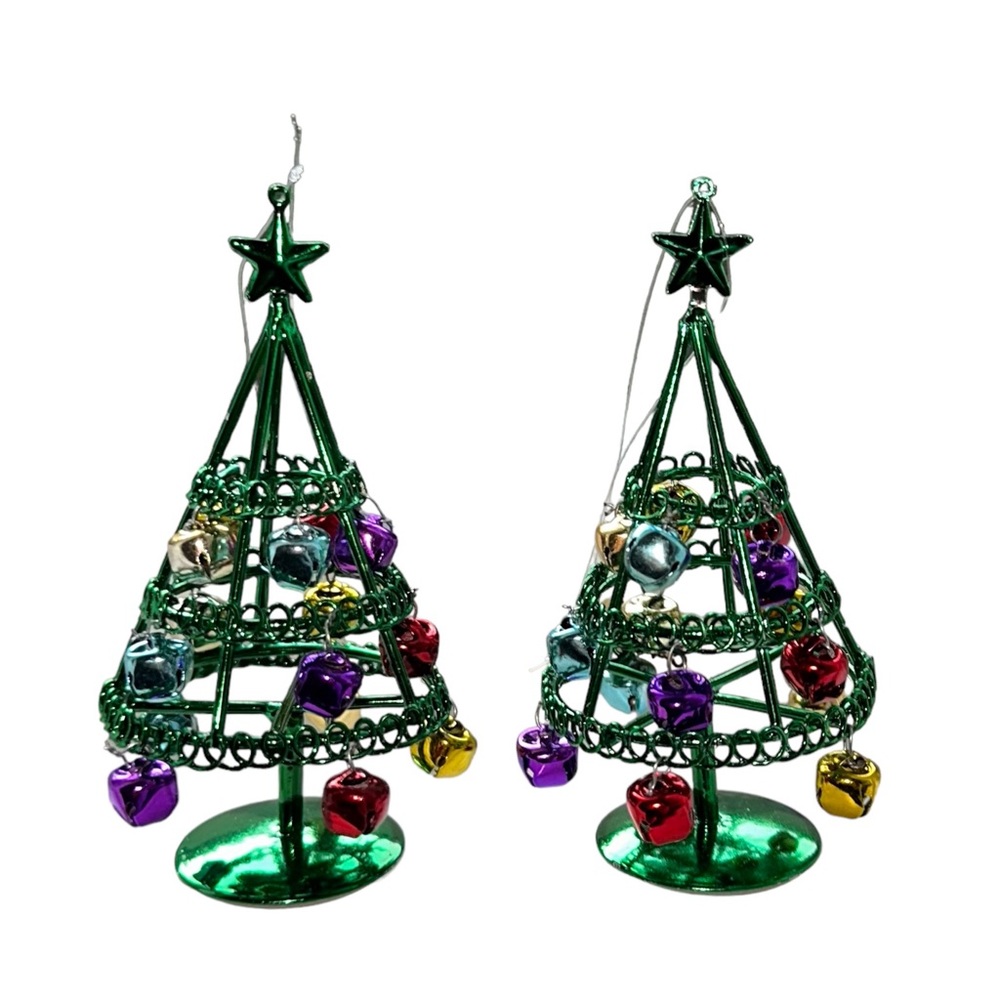 Set of 2 Crate&Barrel Christmas Tree with Jingle Bells Ornaments